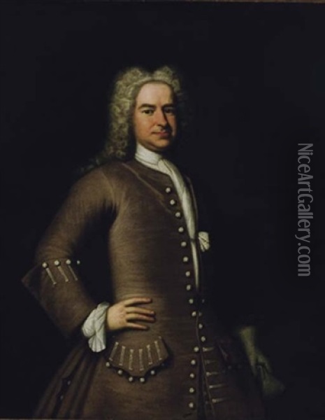 Portrait Of A Gentleman Wearing A Light Brown Coat Oil Painting - Benjamin Ferrers