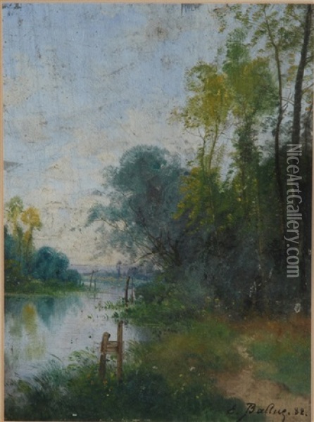 Paesaggio Fluviale Con Bosco Oil Painting - Pierre-Ernest Ballue