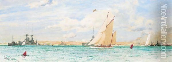 Racing Off Ryde, 1913 Oil Painting - Charles Edward Dixon