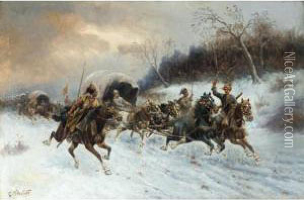 Cossack Patrol Oil Painting - Konstantin Stoilov