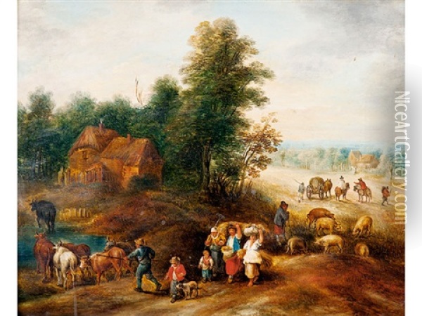Bauern Bei Der Ruckkehr Von Der Ernte Oil Painting - Theobald Michau