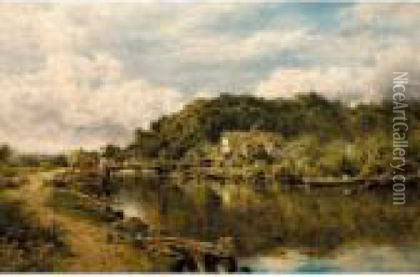 On The Stour Near Flatford Mill, Suffolk Oil Painting - Benjamin Williams Leader