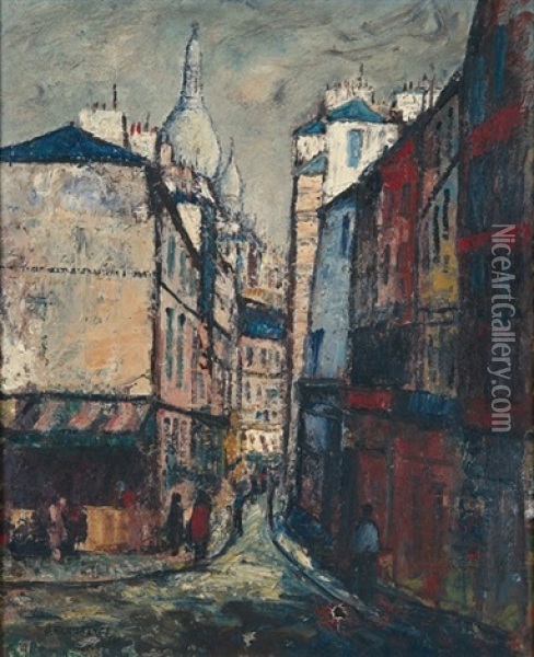 Rue Norvins Montmartre Paris Oil Painting - George Lawrence