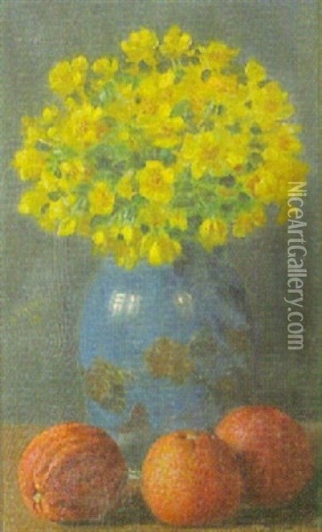 Blumenstilleben Mit Orangen Oil Painting - August Frind