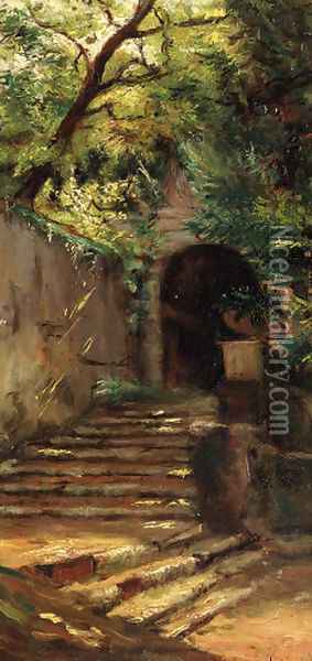 An entrance to an estate Oil Painting - Carl August Lebschee