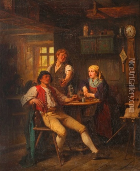 Tavern Interior Scene Oil Painting - Albert Kindler