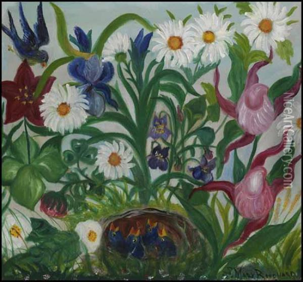 Nature Morte Aux Oiseaux Et Fleurs Oil Painting - Simone Mary Bouchard