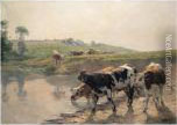 Cattle In A Pasture Oil Painting - Vaclav Brozik