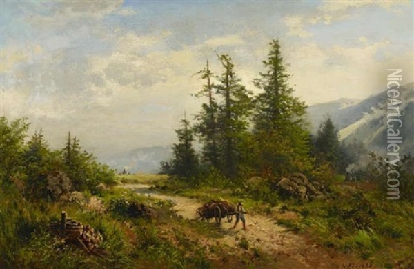 Holzkohler Im Bergwald Oil Painting - Heinrich Ludwig Frische