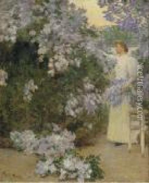 Mrs. Hassam In The Garden Oil Painting - Frederick Childe Hassam