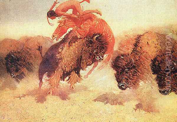 The Buffalo Runner 1907 Oil Painting - Frederic Remington