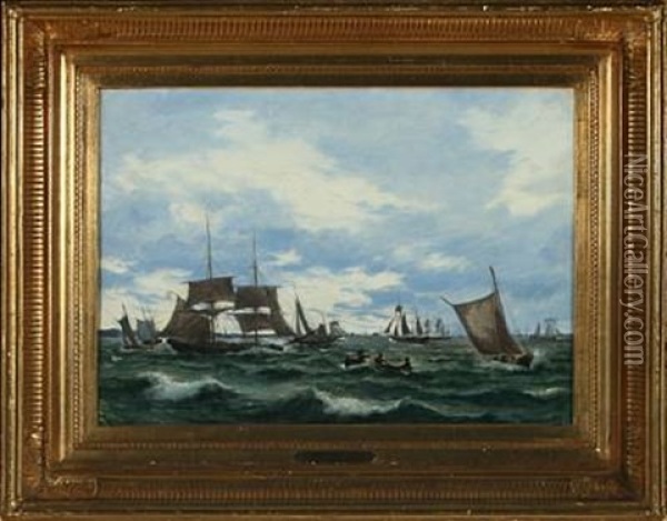 Numerous Ships And Prams On The Water Oil Painting - Daniel Hermann Anton Melbye