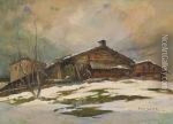 Baite E Neve In Alta Montagna Oil Painting - Cesare Gheduzzi