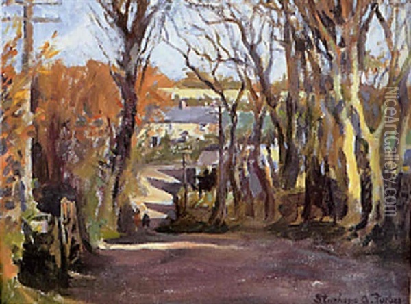 Figures In A Country Lane Oil Painting - Stanhope Forbes