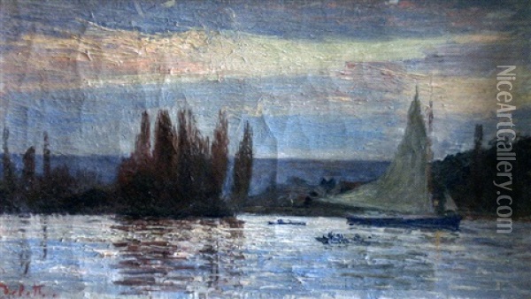 Grebanes Et Barques Oil Painting - Joseph Marie Louis Delattre