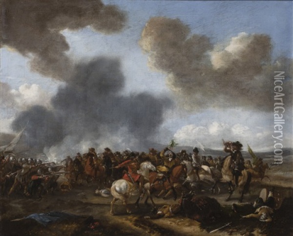 A Cavalry Battle Scene Between Polish Hussars And Ottoman Forces Oil Painting - Pieter Wouwerman