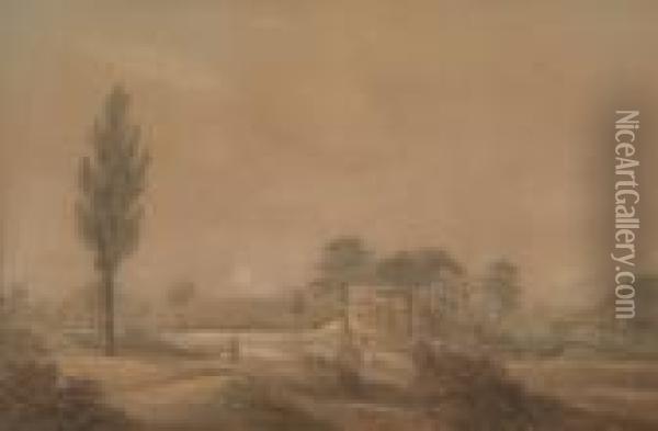 The Mount Pond, Clapham Common, Looking North-east Oil Painting - John Powell