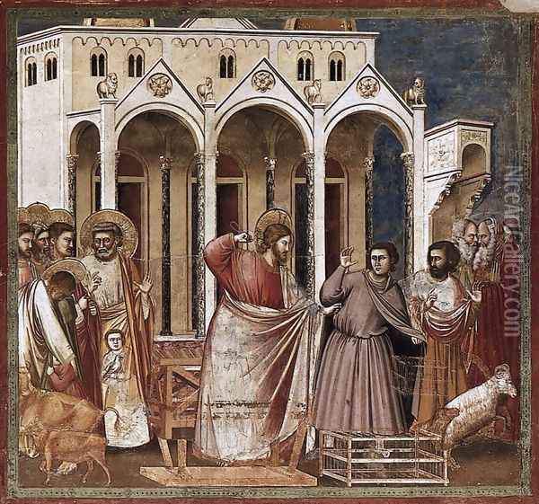 No. 27 Scenes from the Life of Christ- 11. Expulsion of the Money-changers from the Temple 1304 Oil Painting - Giotto Di Bondone
