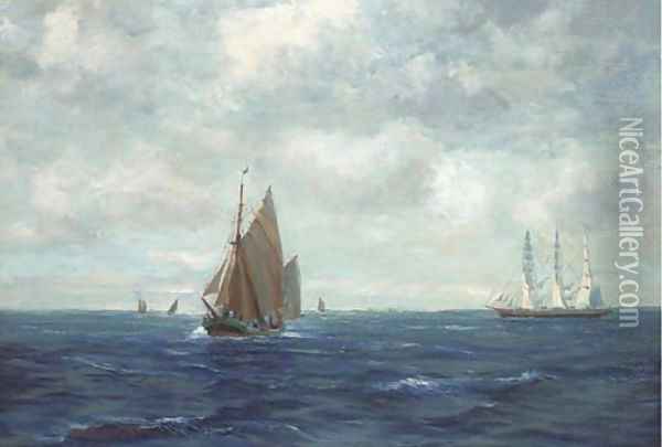 Trading vessels at sea Oil Painting - Geo Furst