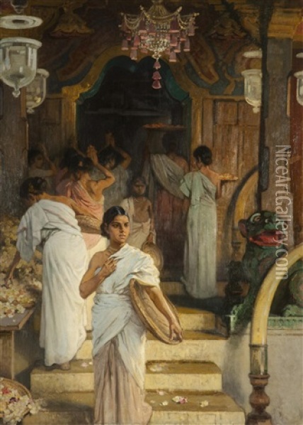 Vor Einem Indischen Tempel Oil Painting - Woldemar Friedrich