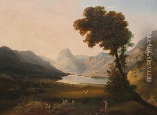 An Extensive Mountain Landscape. Oil Painting - Julius Caesar Ibbetson