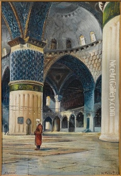 The Blue Mosque (or Sultan Ahmed Mosque), Istanbul Oil Painting - Wladimir Petroff
