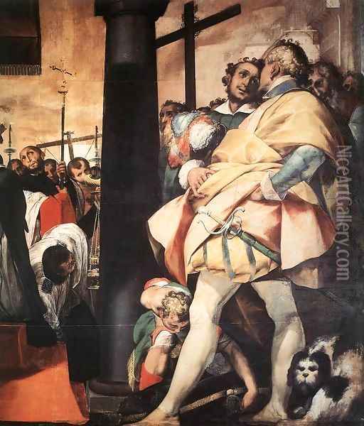 St Charles Borromeo Erecting Crosses a the Gates of Milan (detail) Oil Painting - Giovanni Battista Crespi (Cerano II)