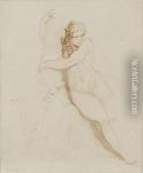 Study Of A Female Nude Oil Painting - Thomas Rowlandson