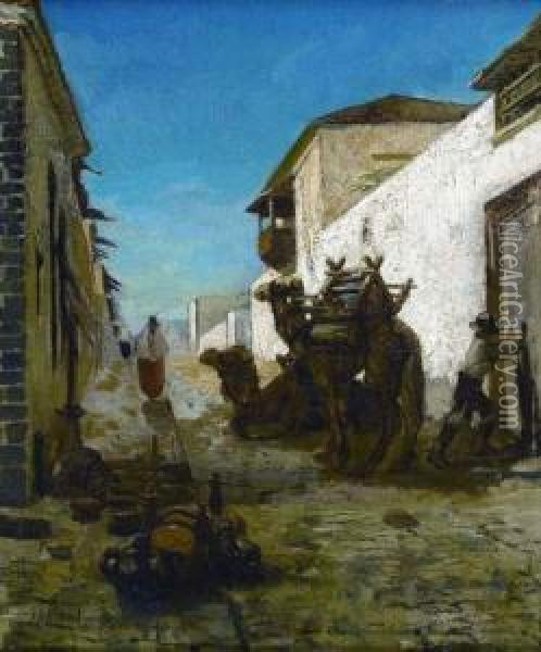 Scene De Rue En Afrique Du Nord Oil Painting - Joseph-Charles Valette