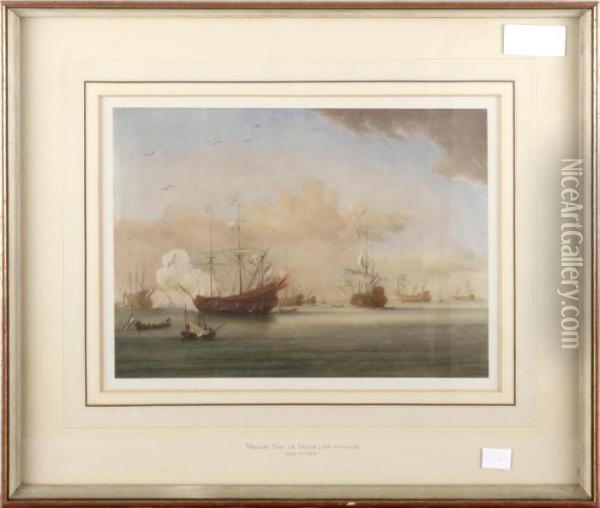 A Naval Engagement Oil Painting - Willem I Van De Velde