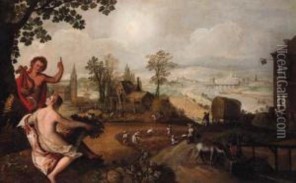 A Harvest Landscape With Ceres - An Allegory Of Agriculture Oil Painting - Lodovico Pozzoserrato (see Toeput, Lodewijk)