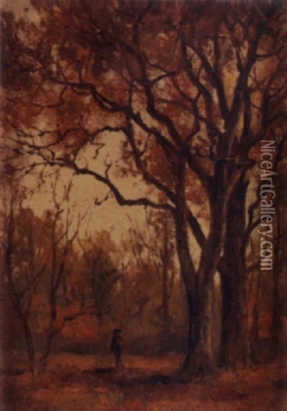 Figure In A Wooded Landscape Oil Painting - Daniel Folger Bigelow