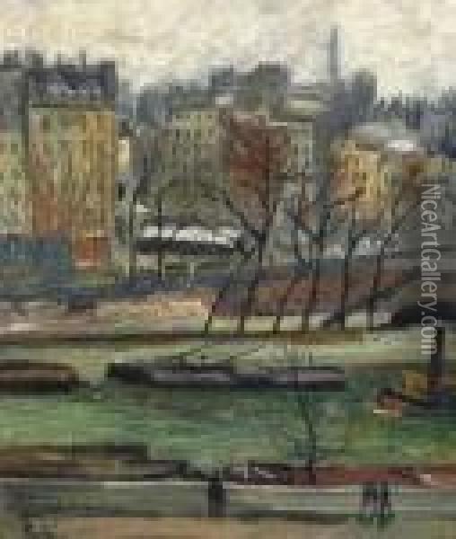 La Seine Et Les Quais A Pari ,1919 Oil Painting - Jean Peske