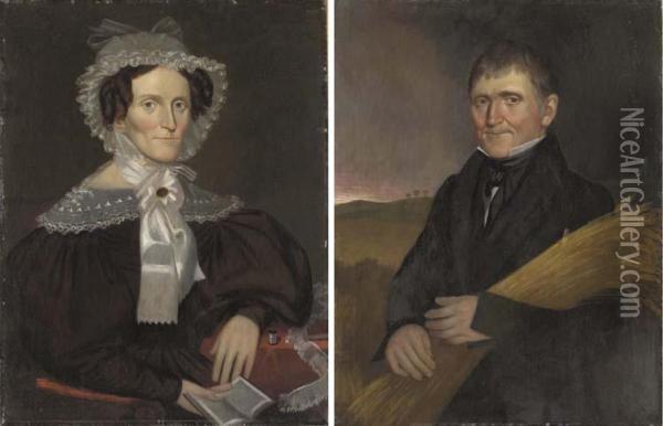 Pair Of Portraits: A Lady And A Gentleman Oil Painting - James E. Johnson
