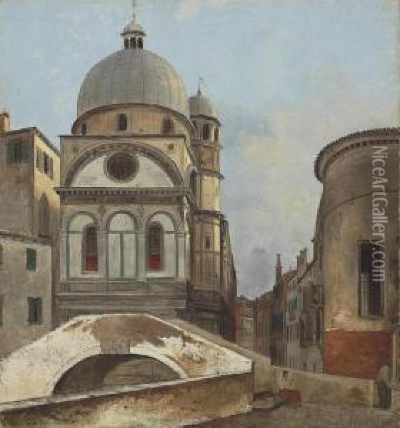 The Churches Of Santa Maria Dei Miracole And Santa Maria Nova,venice Oil Painting - Ippolito Caffi