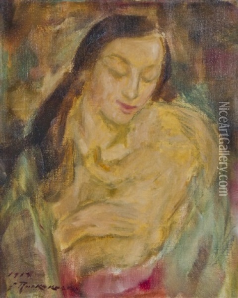Mother And Child Oil Painting - Jalmari Ruokokoski