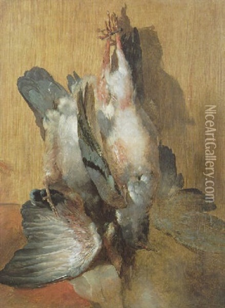 Still Life Of Dead Pigeons Hanging From A Nail Oil Painting - Sir Edwin Henry Landseer