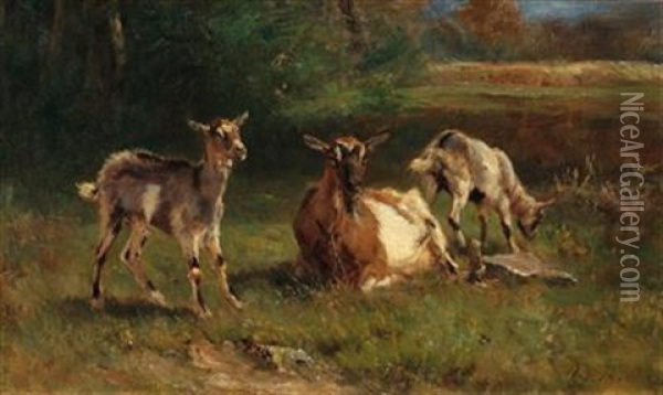 Nanny Goat With Kids Oil Painting - Otto von Thoren