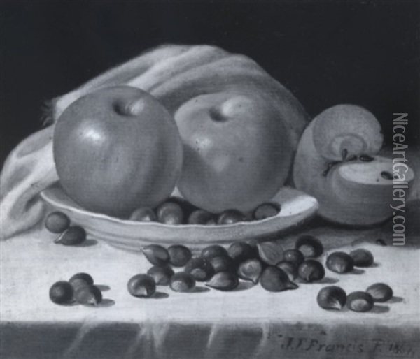 Still Life Of Apples And Chestnuts Oil Painting - John F. Francis