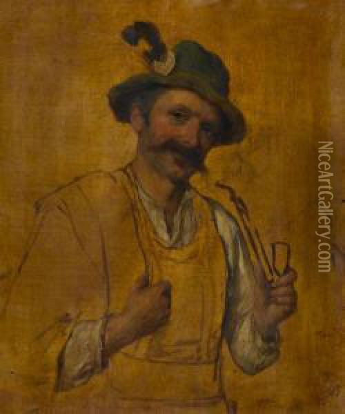 Tyrolean Man Smoking Oil Painting - Josef Bche