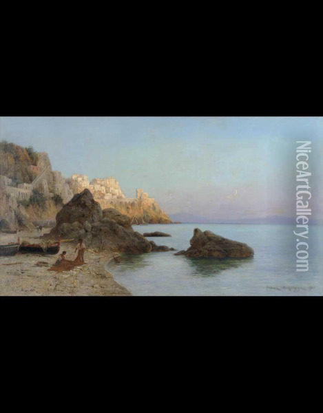 Sera Sulla Spiaggia Di Amalfi Oil Painting - Franz Schreyer