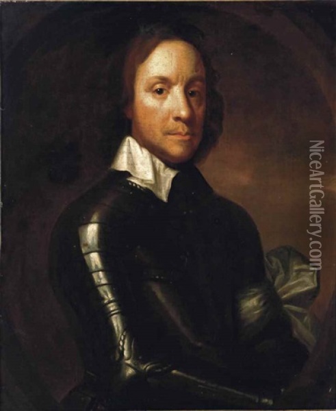 Portrait Of Oliver Cromwell, Half-length, In Armor Oil Painting - Robert Walker