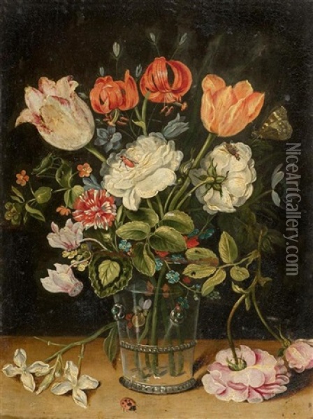 Blumen In Einer Glasvase Oil Painting - Jan Brueghel the Elder