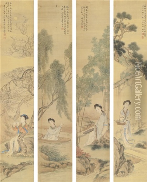 Maidens (set Of 4) Oil Painting -  Pan Zhenyong