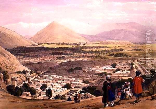 The Balla Hissar and City of Caubul, from the Upper Part of the Citadel, from 'Sketches in Afghaunistan' Oil Painting - James Atkinson