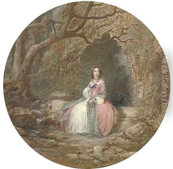 Portrait of a lady seated outside a grotto (illustrated) Oil Painting - John Edmund Buckley