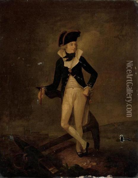 Portrait Of A Naval Officer, Full-length, In Uniform, A Telescope In His Right Hand Oil Painting - Francis Wheatley