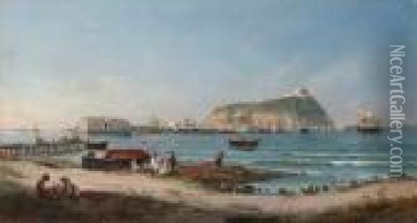 Pescatori Sulla Spiaggia Con Nisida Sullo Sfondo Oil Painting - Giovanni Serritelli