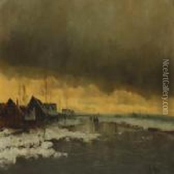Landscape Withpersons, Winter Oil Painting - Johann Jungblutt