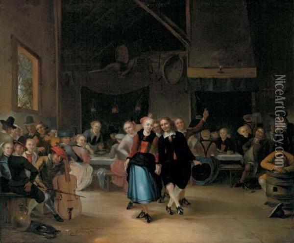 A Wedding Dance In A Tavern Oil Painting - Gerrit Lundens